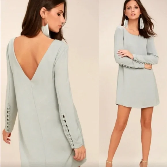 Lulus Dresses Lulus Upbeat Chic Light Grey Long Sleeve Shift
